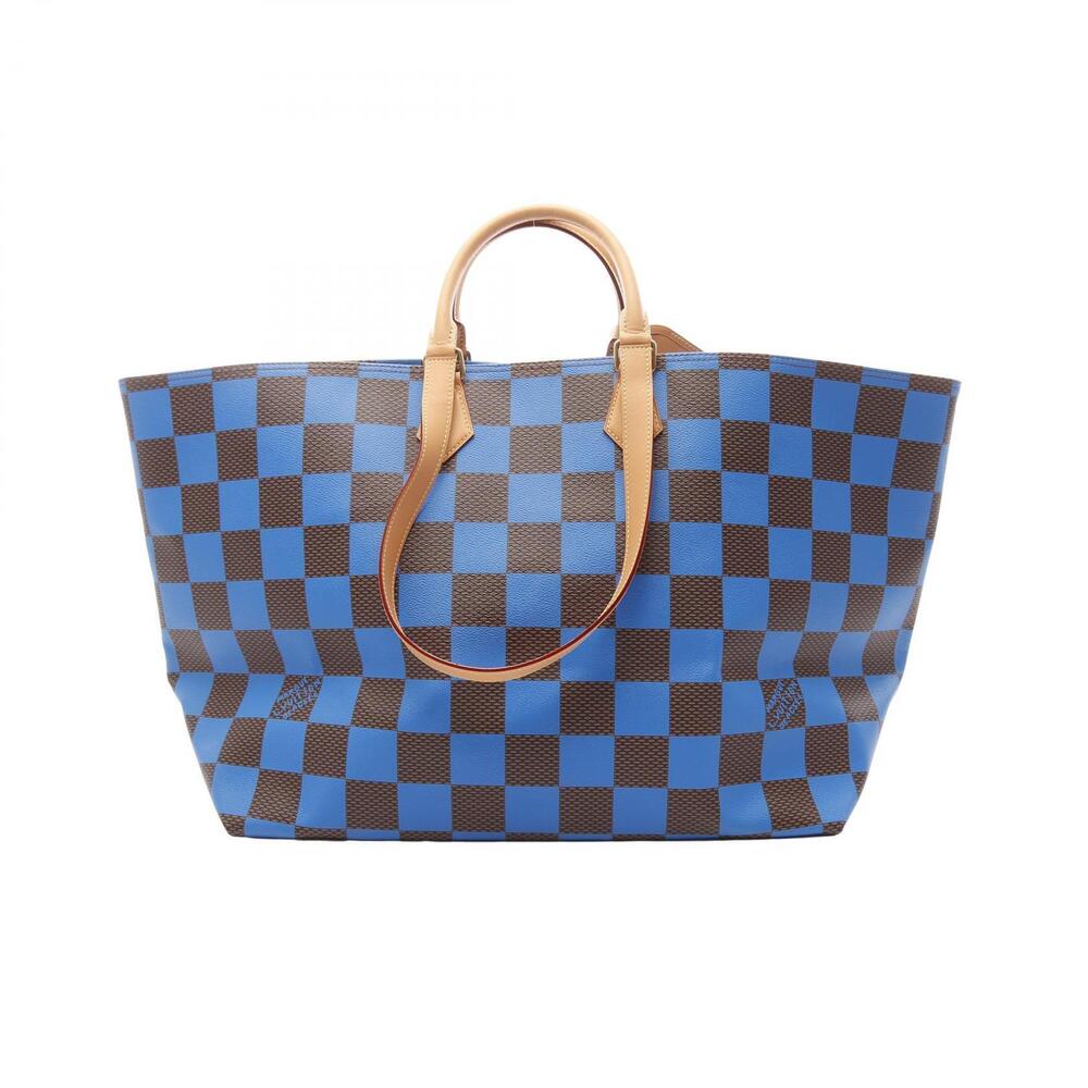 Louis Vuitton Sac Plat Soft Ew Tote Bag Canvas Leather Damier Pop Blue Brown